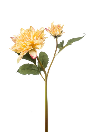 Zijden bloem "Dahlia" spray x2 dry look yellow | 52 cm