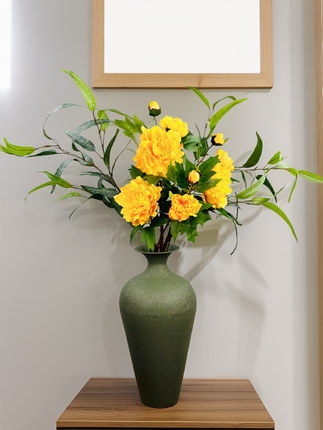 Zijden boeket "Yellow Greece Goddes" inclusief vaas | 90cm