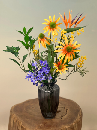 Zijden boeket "Zonnedauw" - incl. vaas