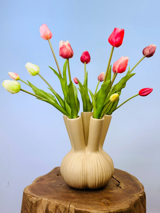 Kunstboeket "Tulpen uit Amsterdam" (14 stuks) | 45cm | incl. beige tulpenvaas