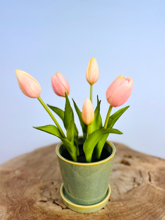 Kunst Tulpen - roze (incl. groene pot) | 30cm