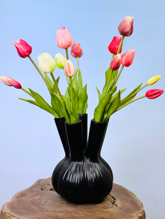 Kunstboeket "Tulpen uit Amsterdam" (14 stuks) | 45cm | incl. zwarte vaas