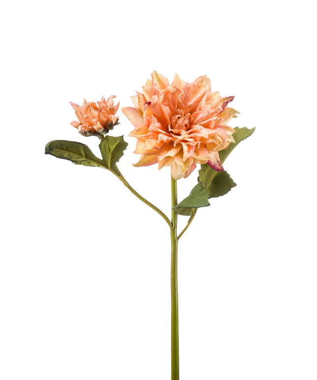Zijden bloem "Dahlia" spray x2 dry look peach | 52 cm