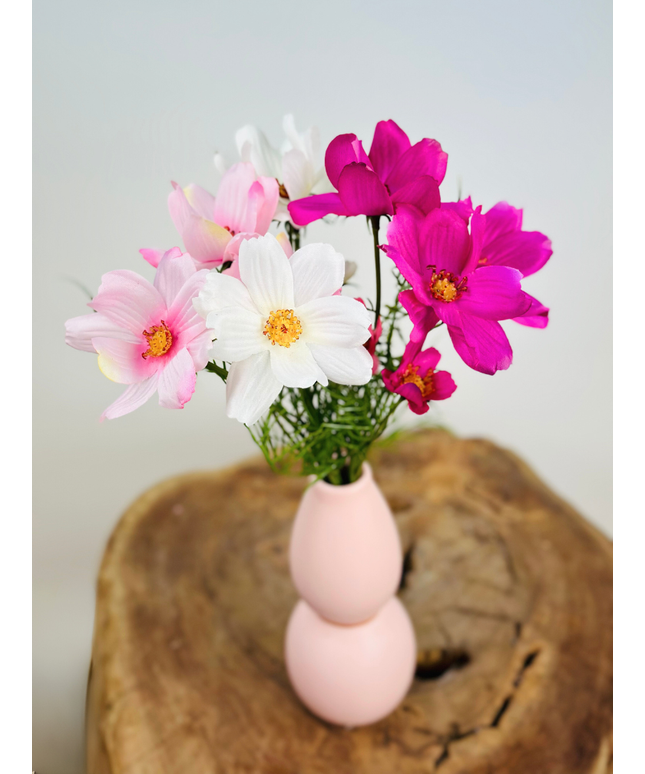 Mini zijden boeket "Lentebloemen" - incl. roze vaas | 40cm