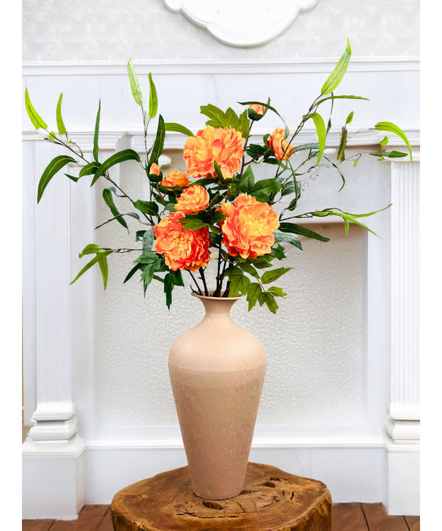 Zijden boeket "Orange Greece Goddes" inclusief vaas | 90cm