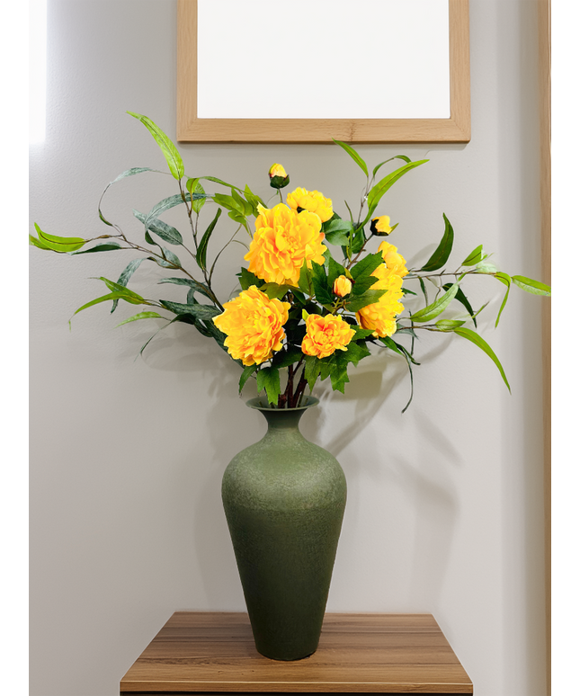 Zijden boeket "Yellow Greece Goddes" inclusief vaas | 90cm