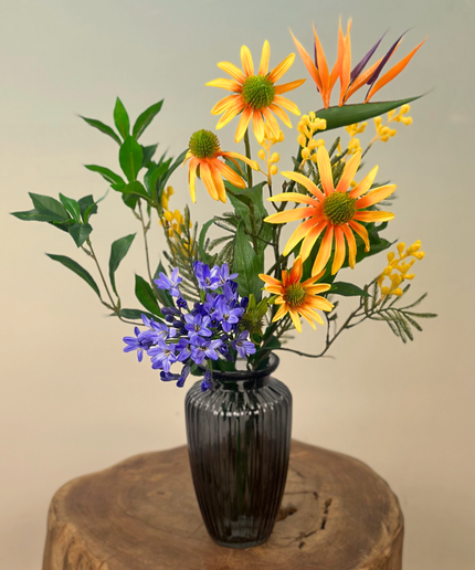 Zijden boeket "Zonnedauw" - incl. vaas