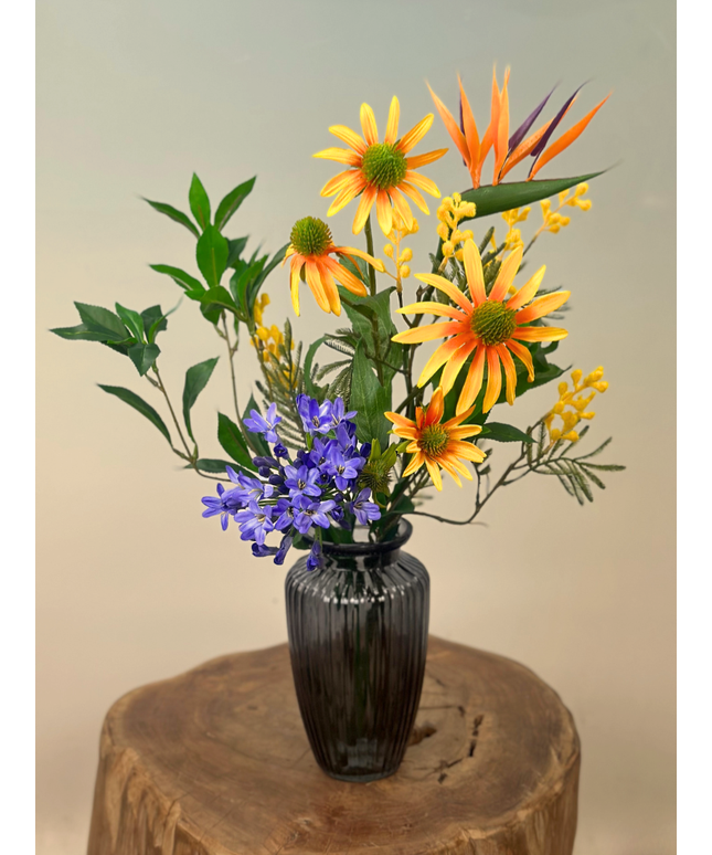 Zijden boeket "Zonnedauw" - incl. vaas