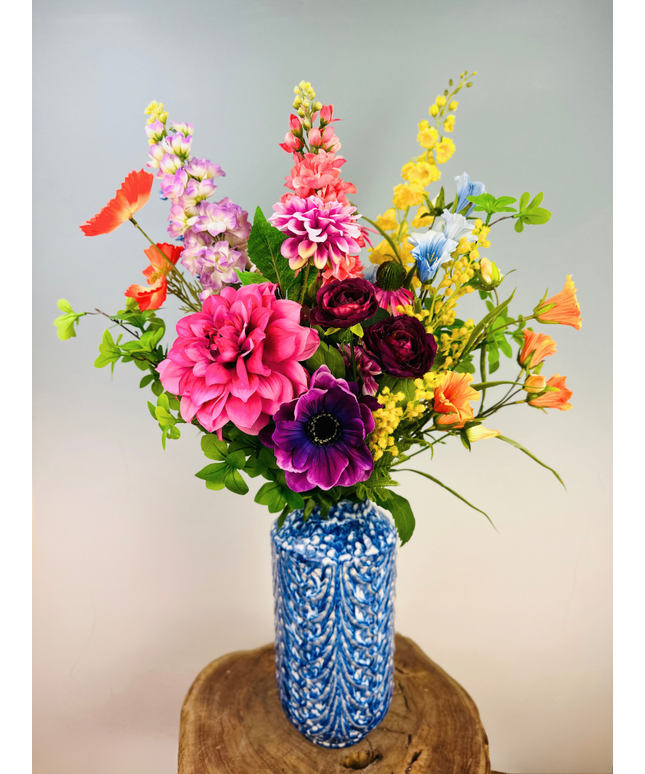 Zijden boeket "Flowery Beauty" inclusief cheetah vaas  | 75cm
