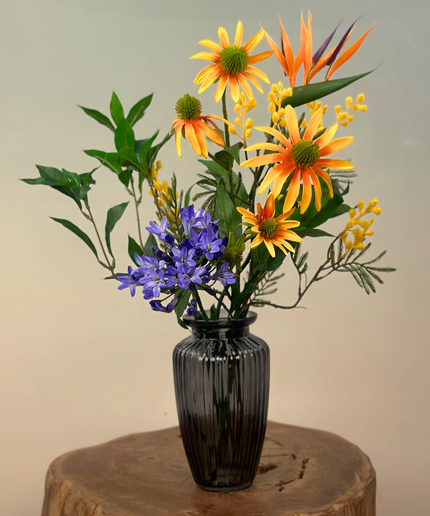 Zijden boeket "Zonnedauw" - incl. vaas