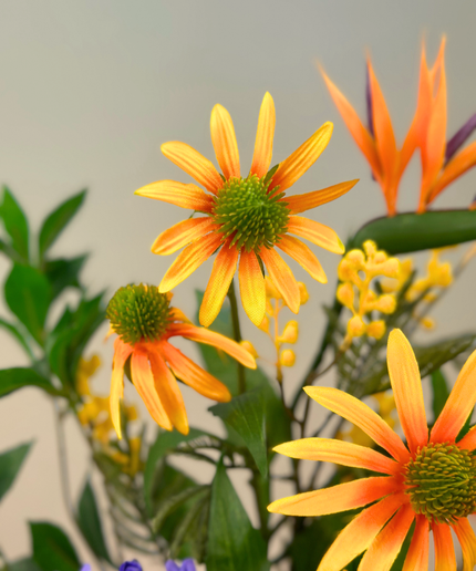 Zijden boeket "Zonnedauw" - incl. vaas