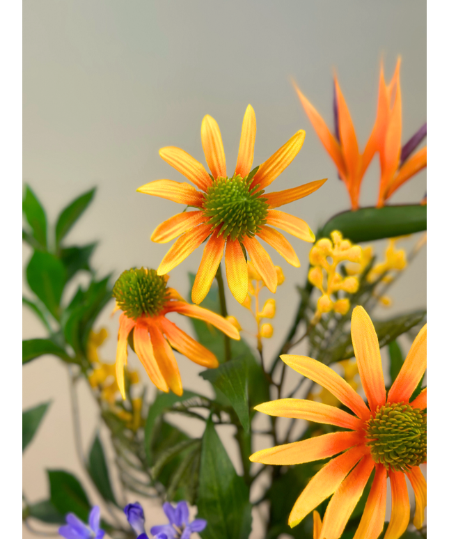 Zijden boeket "Zonnedauw" - incl. vaas