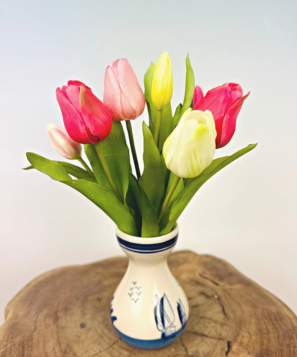 Kunst tulpen "Hollandse Pracht" - roze/wit | 30cm