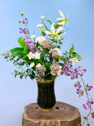 Zijdenbloemen boeket "Drika's garden" incl. vaas | 70cm