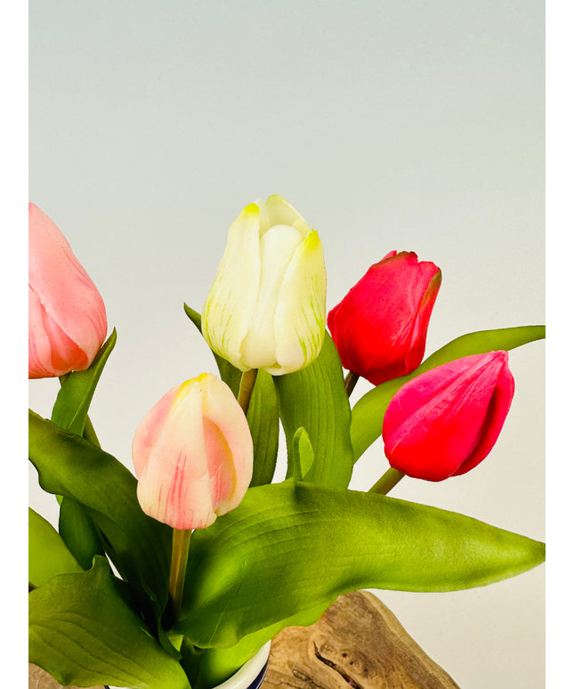 Kunst tulpen "Hollandse Pracht" - roze/wit | 30cm