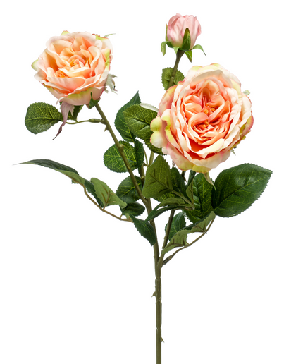 Zijden bloem "Rose" spray x3 peach/pink | 58cm