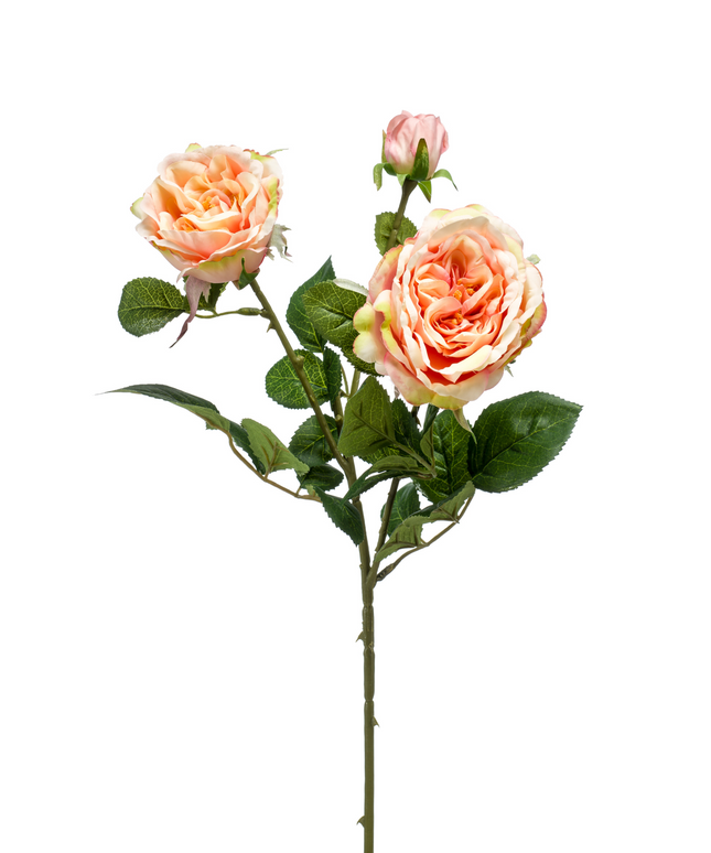 Zijden bloem "Rose" spray x3 peach/pink | 58cm
