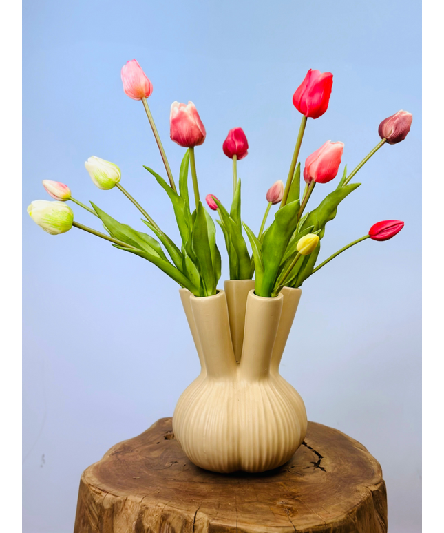 Kunstboeket "Tulpen uit Amsterdam" (14 stuks) | 45cm | incl. beige tulpenvaas