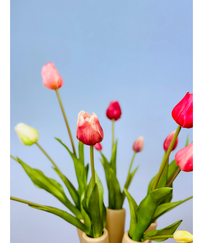 Kunstboeket "Tulpen uit Amsterdam" (14 stuks) | 45cm | incl. beige tulpenvaas