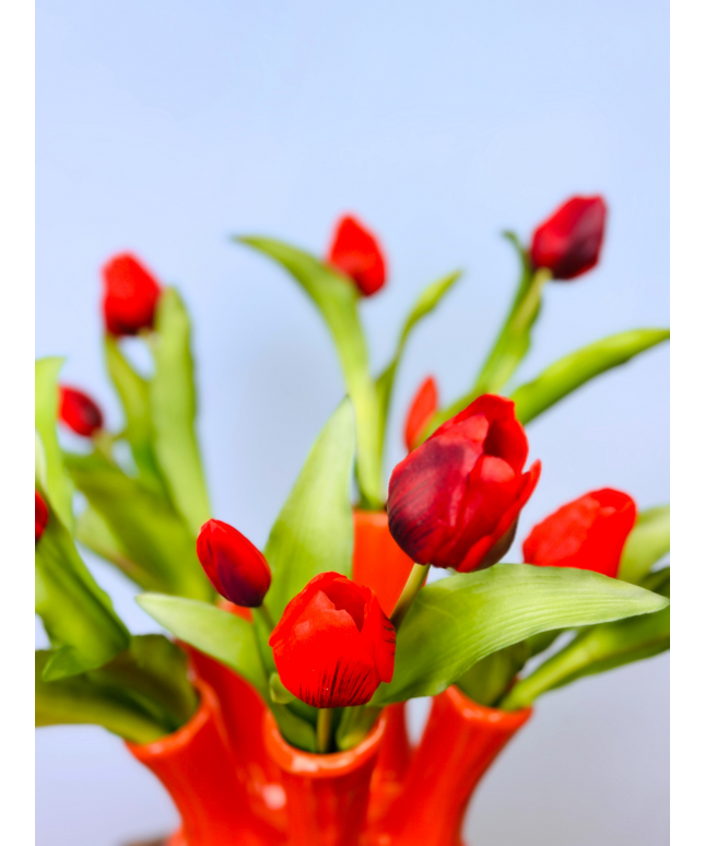 Kunstboeket "Rode Tulpen" - incl. oranje tulpenvaas | 45cm