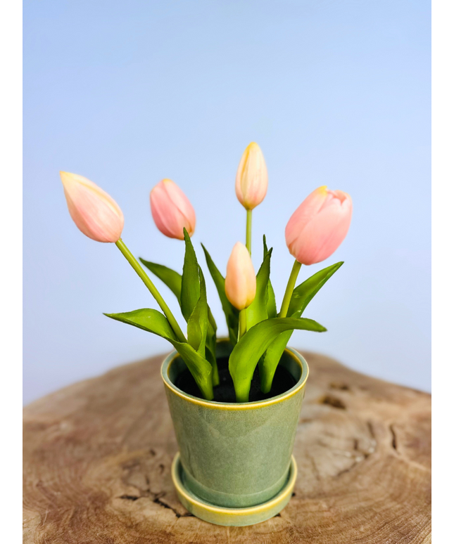 Kunst Tulpen - roze (incl. groene pot) | 30cm