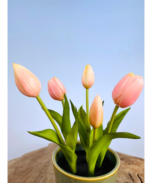 Kunst Tulpen - roze (incl. groene pot) | 30cm
