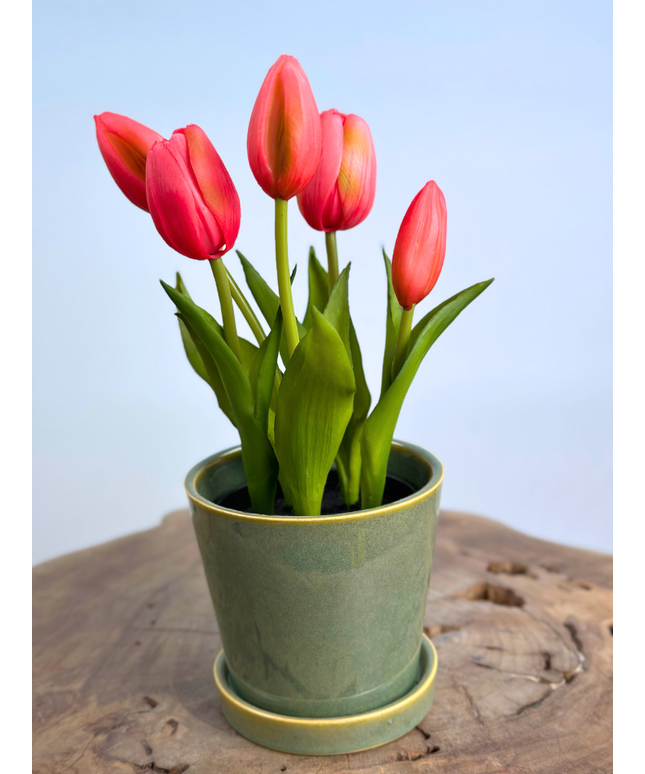 Kunst Tulpen - roze (incl. groene pot) | 30cm