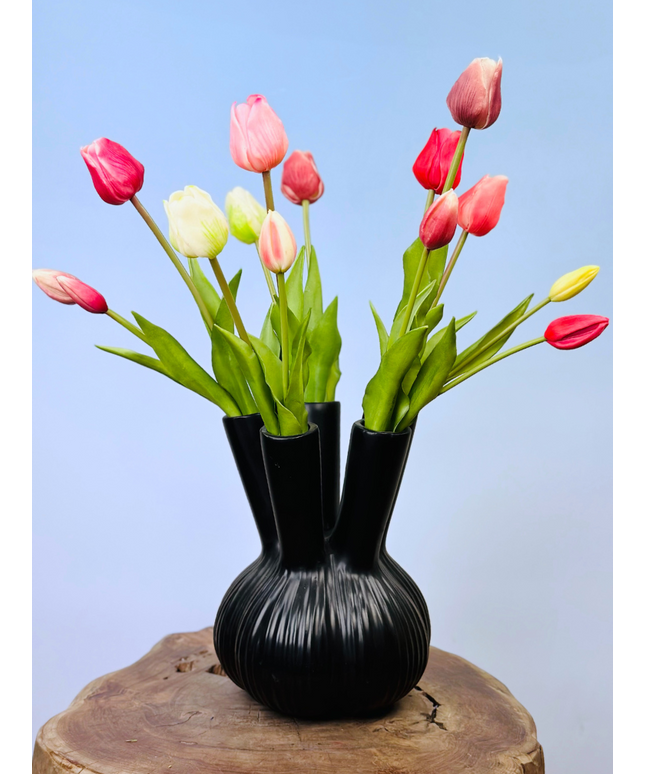 Kunstboeket "Tulpen uit Amsterdam" (14 stuks) | 45cm | incl. zwarte vaas
