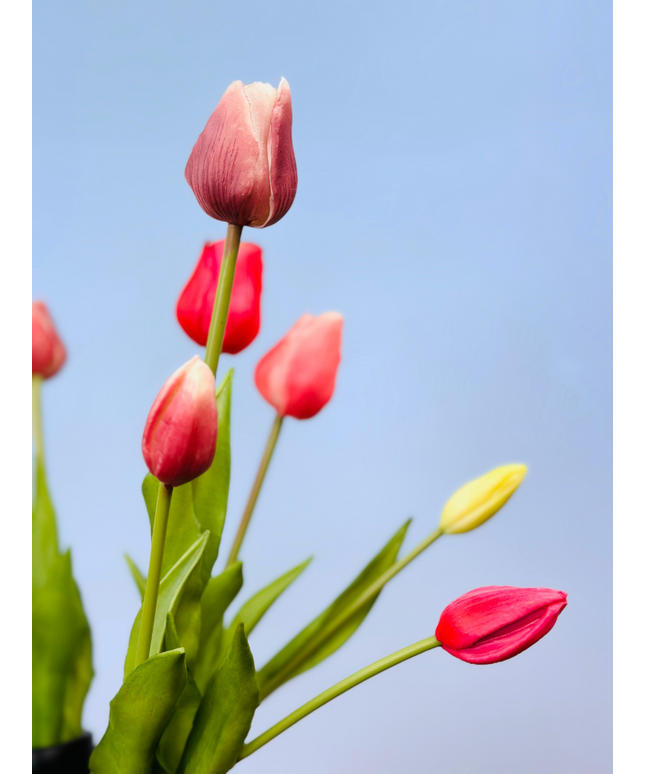 Kunstboeket "Tulpen uit Amsterdam" (14 stuks) | 45cm | incl. zwarte vaas