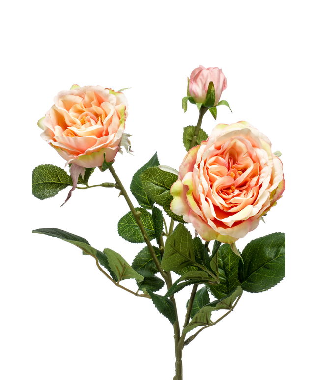Zijden bloem "Rose" spray x3 peach/pink | 58cm