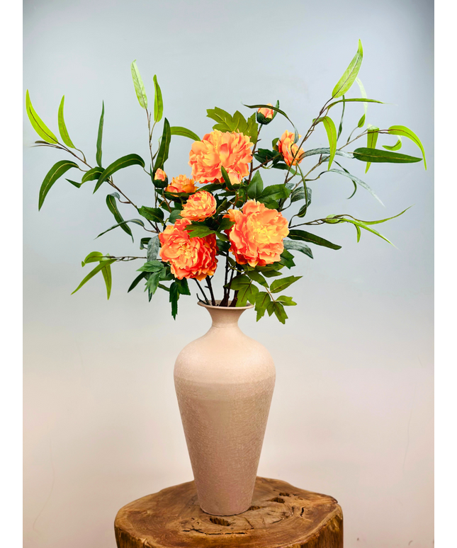 Zijden boeket "Orange Greece Goddes" inclusief vaas | 90cm