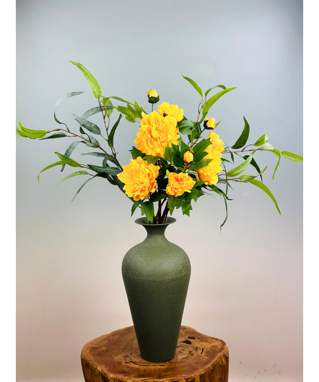 Zijden boeket "Yellow Greece Goddes" inclusief vaas | 90cm